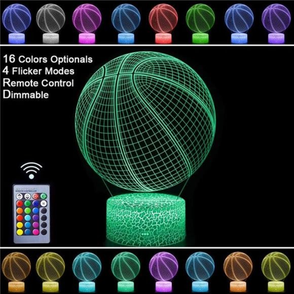 Basketball Night Light,3D Illusion Effect Lamp Light Remote Control RGB Colors - Picture 4 of 7